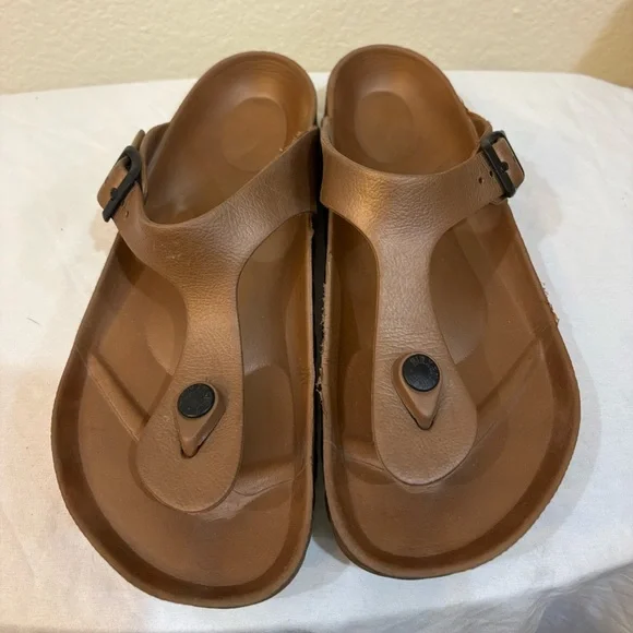 Birkenstock EVA Gizeh Rose Gold Metallic Sandals Shoes Women’s Size 37 - Picture 2 of 5